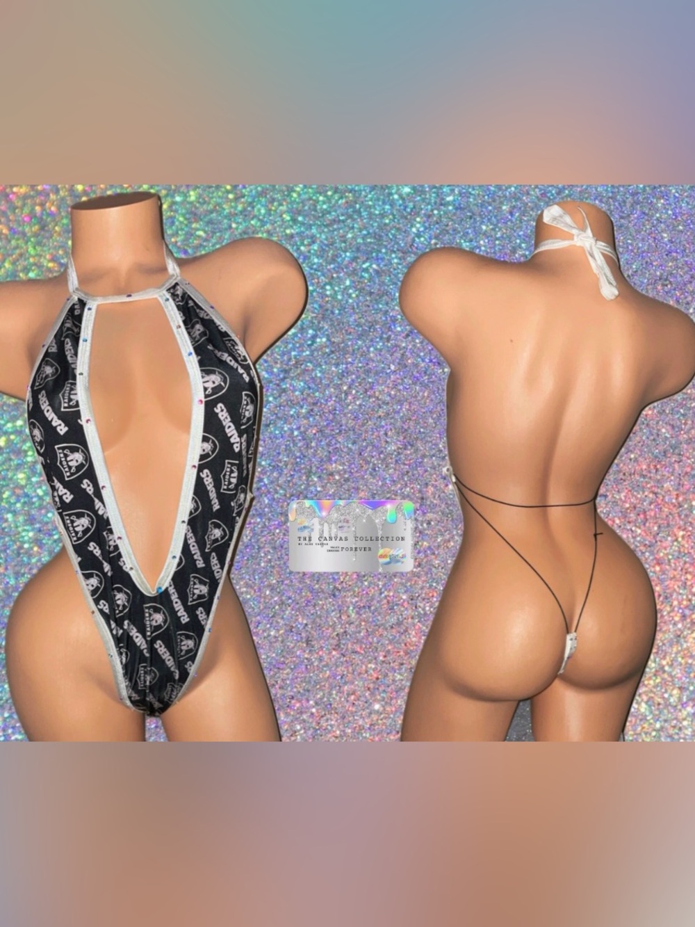 EXOTIC DANCEWEAR: Black, Grey, & Silver bodysuit with rhinestones